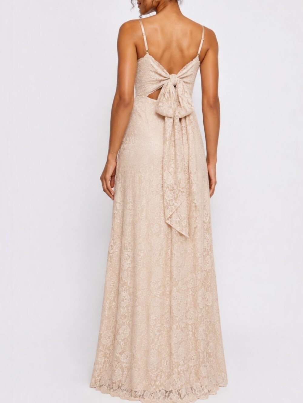 Show Me Your Mumu Lauren Tie Maxi Dress Champagne Lace Formal Gown Women's Sz S